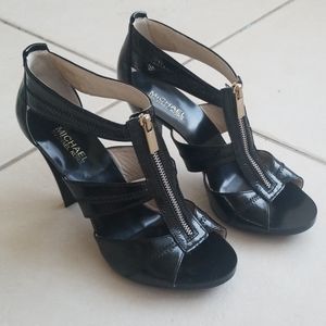 Michael Kors Berkley Black Crackled Zipper Heels